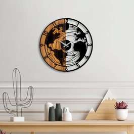 Wallity Reloj de pared World Map en Nogal y Negro
